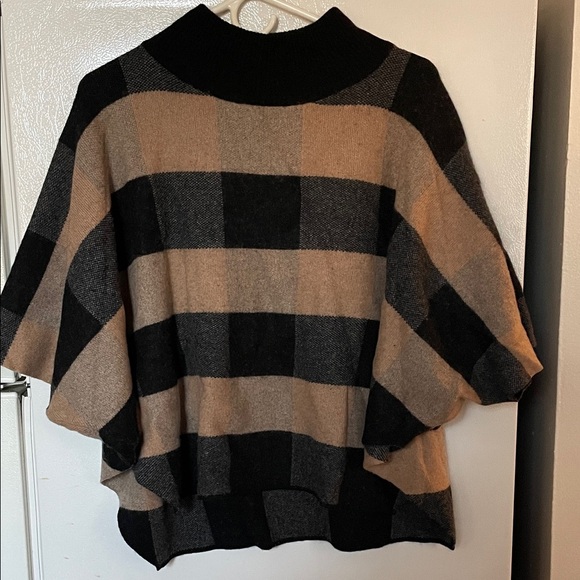 Note di anita Sweaters - Note di Anita Women’s One Size Wool Cashmere Blend Chic Black Tan Poncho
